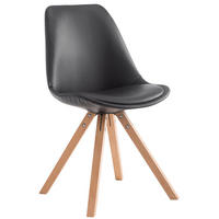 STUHL Lederlook schwarz - Eukalyptusholzfarben/Schwarz, Holz/Textil (47.5/83.5/55.5cm) - CLP