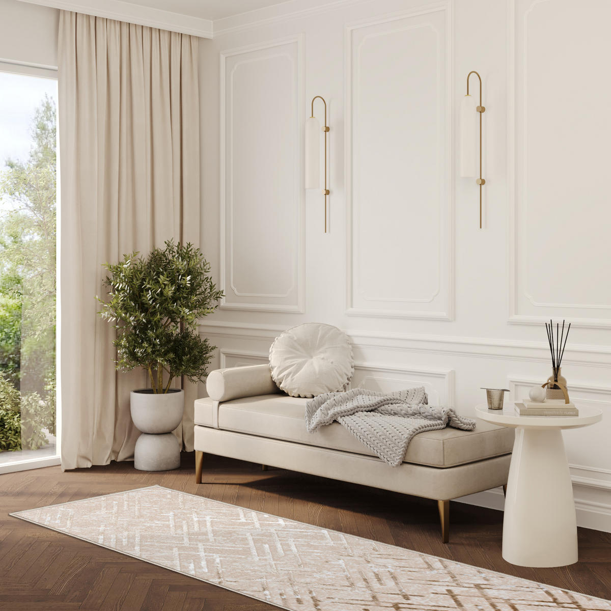 LÄUFER Crystal Beige Marmor Optik 100/600 cm - Beige, Textil (100/600cm) - Tapiso