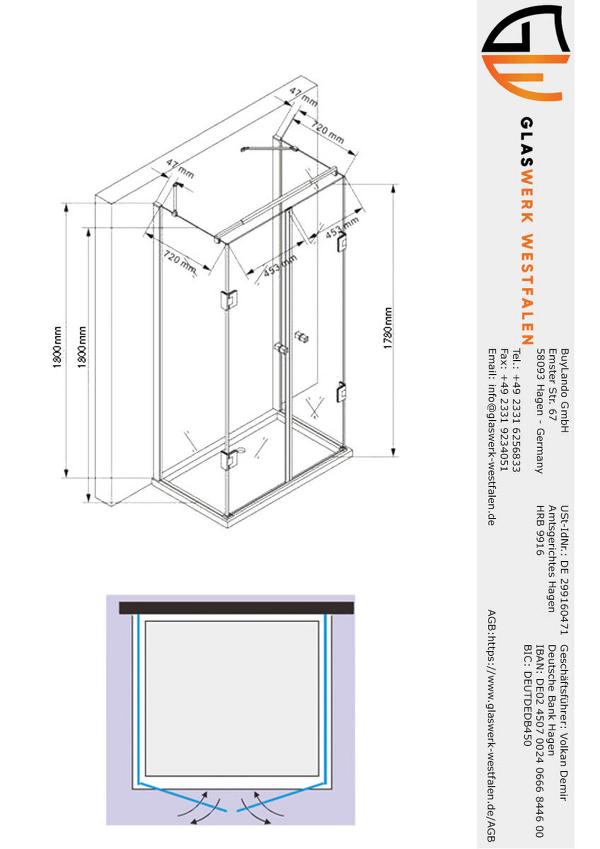 DUSCHKABINE Emma 90x100x90 x180 cm U-Form Schwarz - Schwarz, Glas (90/100/180cm) -  Glaswerk Westfalen