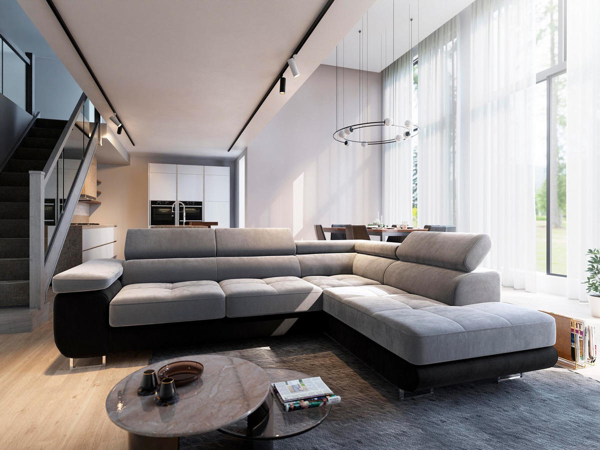 ROHOVÁ SEDAČKA SELVA světle šedá - stříbrná/světle šedá, dřevo/kompozitní dřevo (275/202cm) - MASSENO