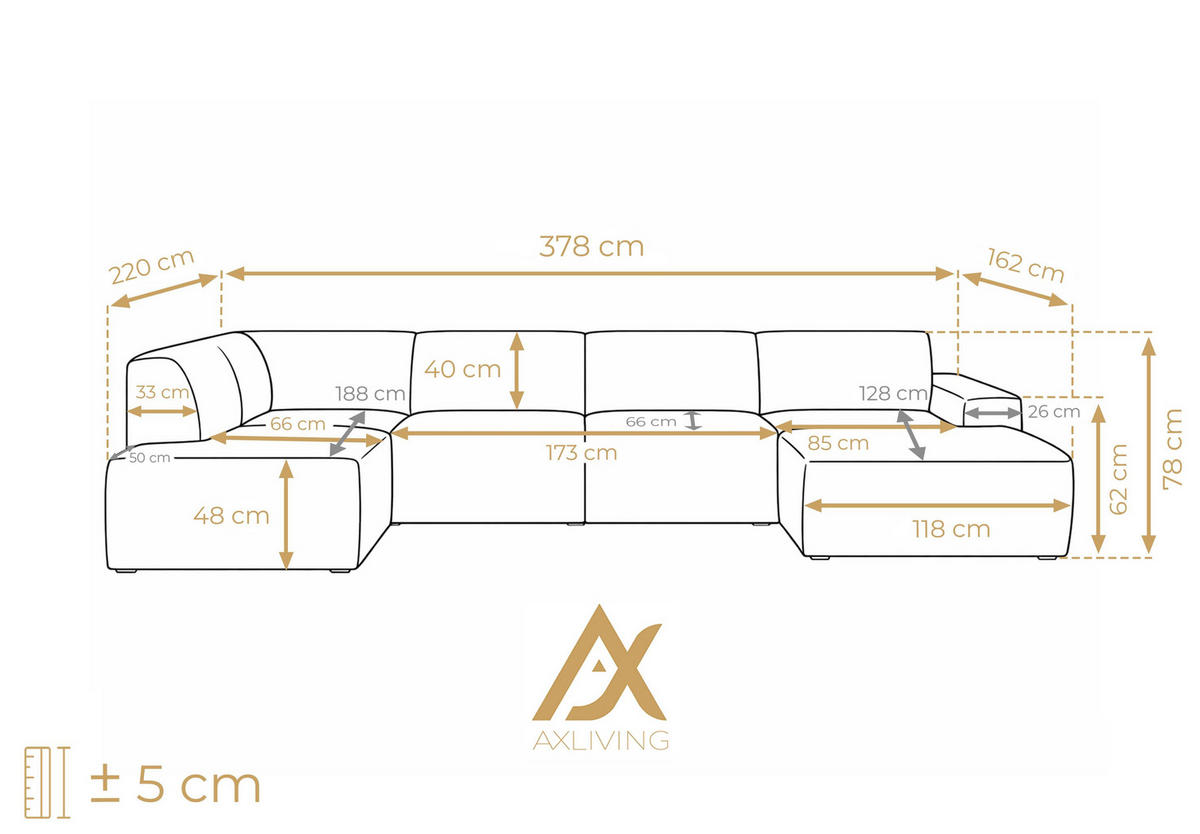WOHNLANDSCHAFT Didim Schwarz 378/220/78 cm – großes Sofa stilvoll & bequem L - Schwarz, Kunststoff/Textil (220/78/378cm) - AX Living