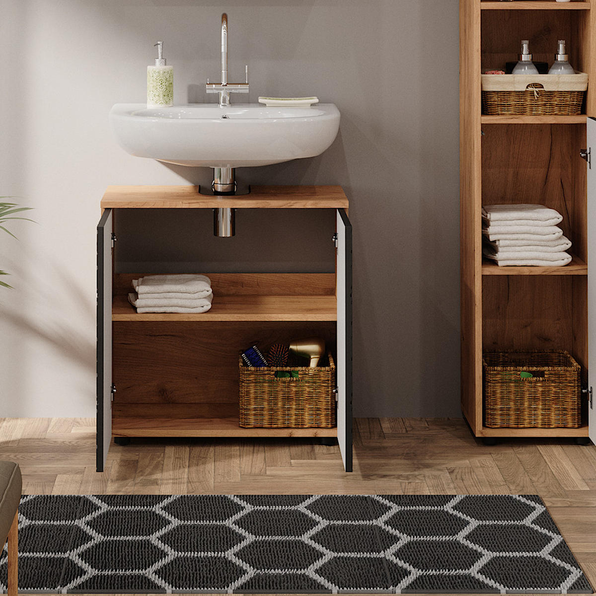WASCHBECKENUNTERSCHRANK Irma Anthrazit gestreift 60 x 59 cm - Anthrazit, Holzwerkstoff (60/59/30cm) - Vicco