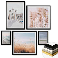 WANDBILDER 5er-Set - 50x50 cm & 20x30 cm & 40x60 cm Schwarzer Rahmen - Pflanzen, Meereswellen, Aussicht, Häuser - Schwarz, Kunststoff (40/60cm) - ArtPrintCave