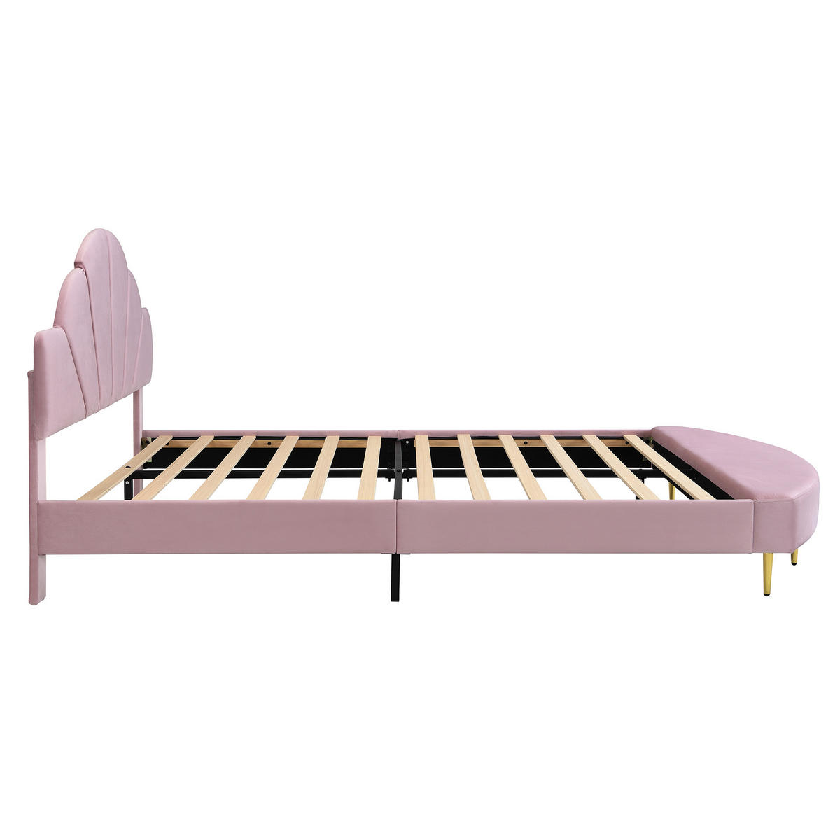 KINDERBETT 140/200 cm DE-02215, in Rosa, mit Samtkopfteil und Bettbank - Pink, Holzwerkstoff/Metall (140/200cm) - ComfortXL