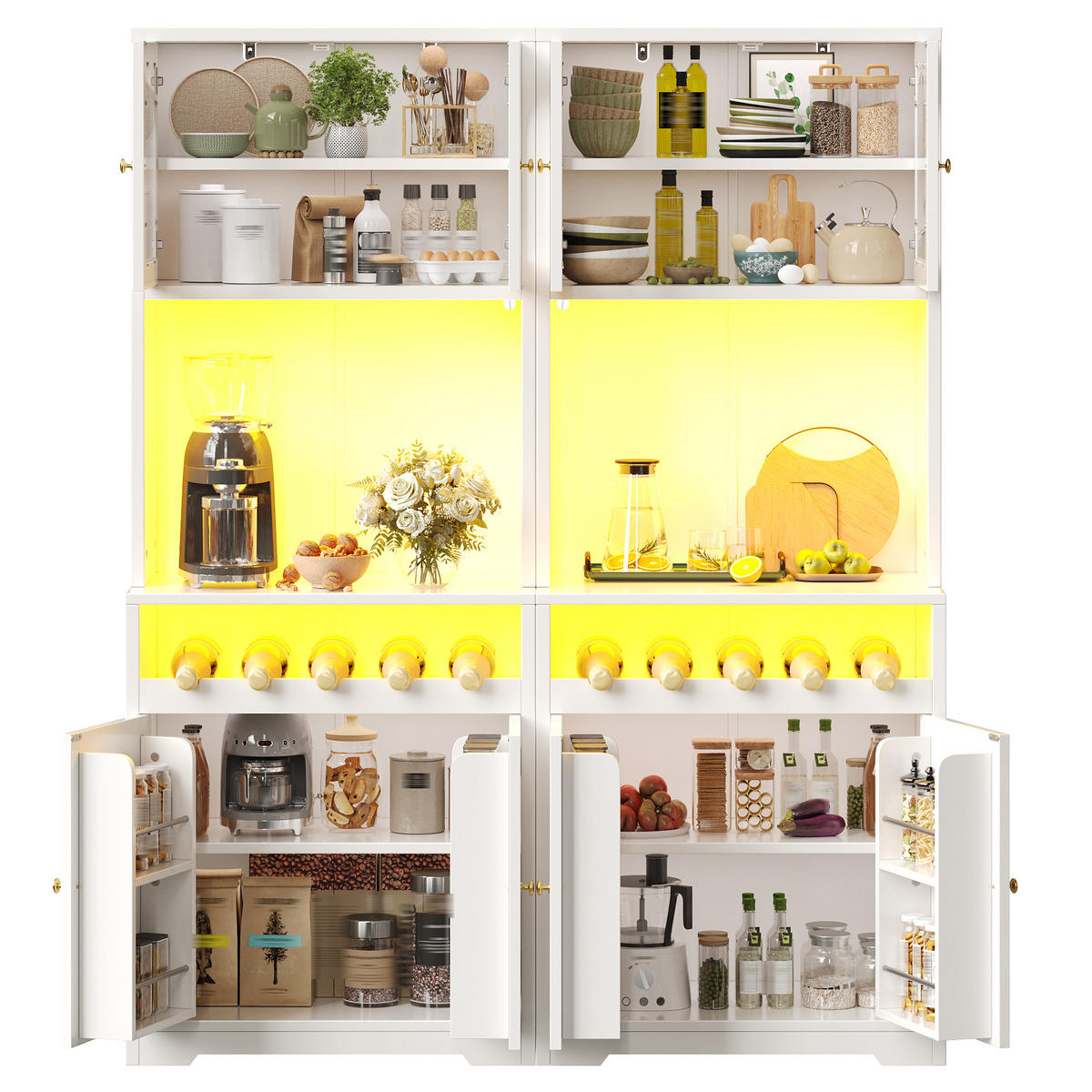 HOCHBUFFETSCHRANK 2er Set 180cm RGB LED Glastüren Weiß - Weiß, Metall (140/180/38.3cm) - FLIEKS
