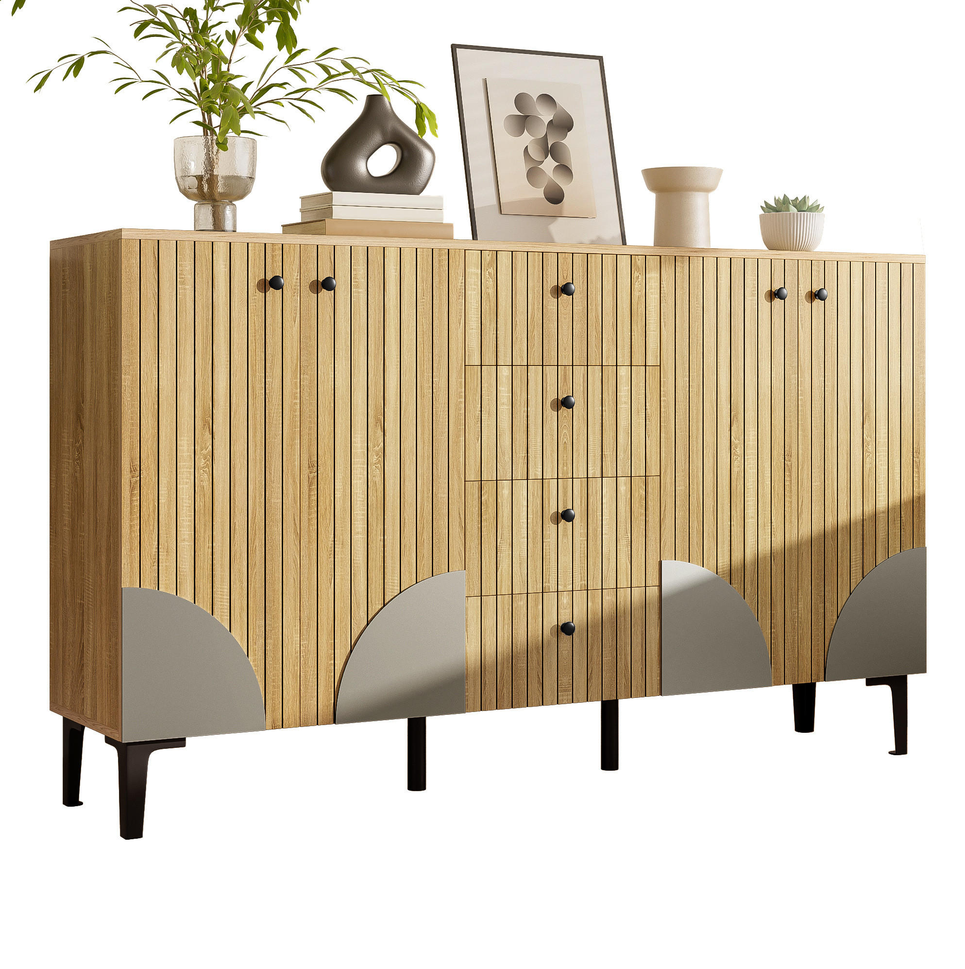 SIDEBOARD 160/36/94 cm in Holzfarbe mit 4 Türen und 4 Schubladen - Eichefarben, Holzwerkstoff (160/94/36cm) - Flora Grace