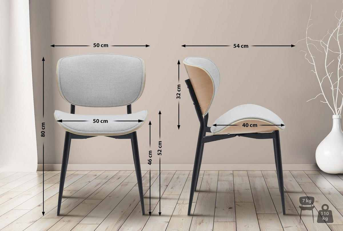 STUHL Stoff natura/creme - Eukalyptusholzfarben/Creme, Textil/Metall (50/80/54cm) - CLP