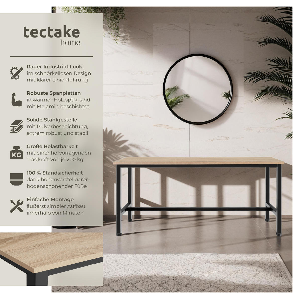 SITZBANK 2er Set Fairfield,108 x 32,5 x 50 cm,Industrial Holz hell, Eiche Sonoma - Naturfarben, Holzwerkstoff (32.5/50/108cm) - tectake