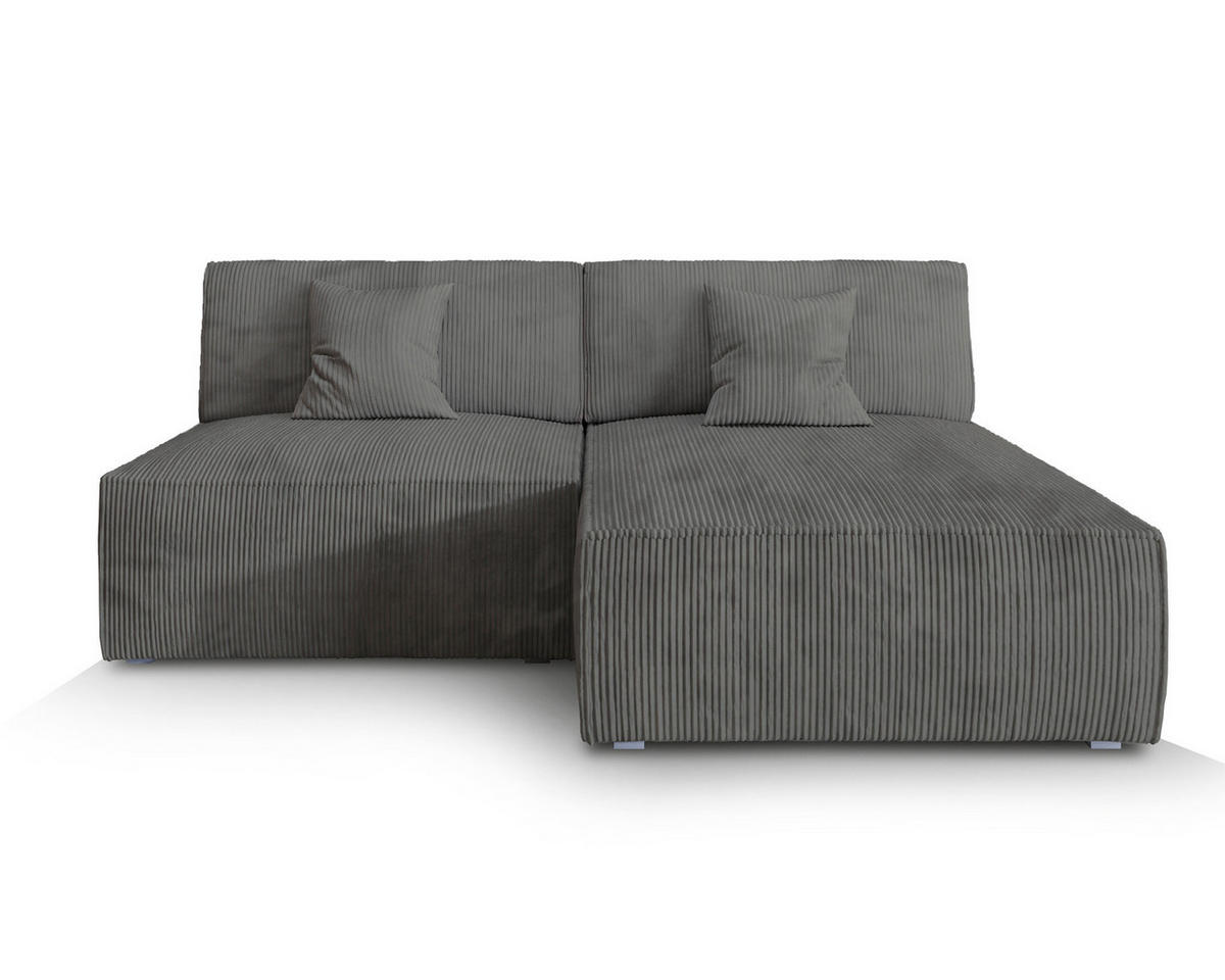 ECKSOFA FIORO P Grau Kordstoff mit Schlaffunktion - Grau, Holz (204/148cm) - MASSENO