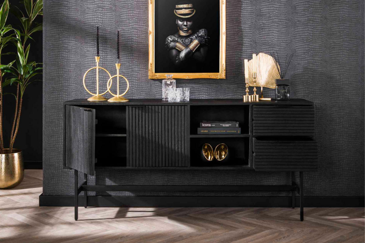 SIDEBOARD LORCA Schwarz Holz - Schwarz, Holz/Metall (170/81/40cm) - KAWOLA
