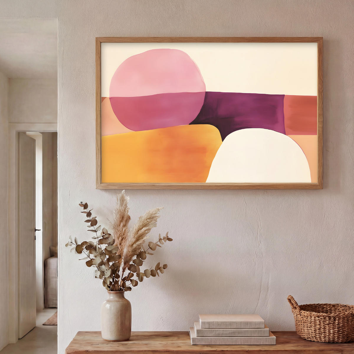 NÁSTĚNNÁ LAMPA S AKUMULÁTOREM Tvary - abstraktní - barevné 90x60 cm - růžová, kompozitní dřevo (90/60/8cm) - OnlyWow