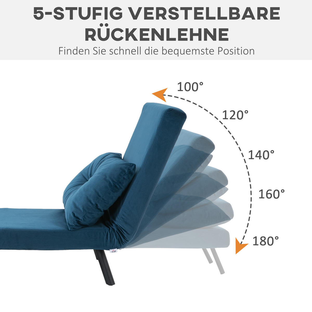 SCHLAFSESSEL, Einzelsofa mit Bettfunktion, Relaxsessel mit Rückenkissen Blau - Blau/Schwarz, Holz/Textil (73/81/63cm) - HOMCOM