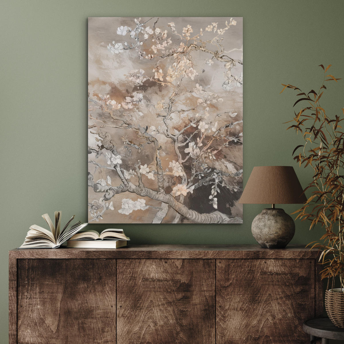 AKUSTIKPANEEL Mandelblüte - Kunst - Van Gogh - Beige - Abstrakt 60x80 cm - Braun, Textil (60/0.9cm) - MuchoWow
