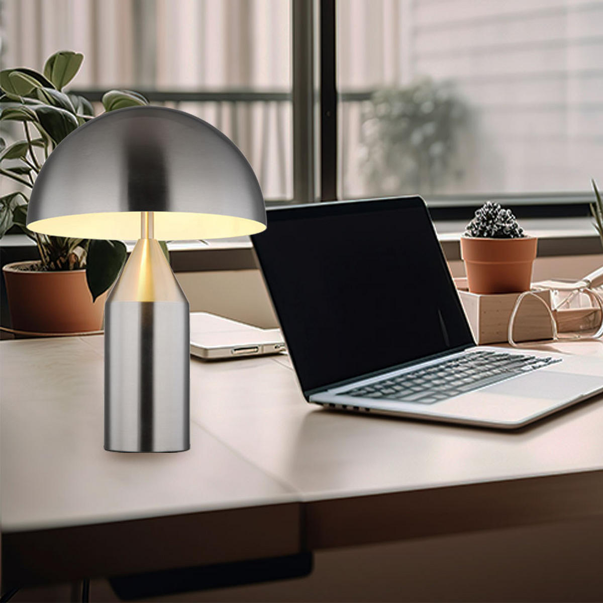 LED TISCHLEUCHTE Metall Silber Nickel - Silberfarben, Glas (28/28/39cm) - Globo Lighting