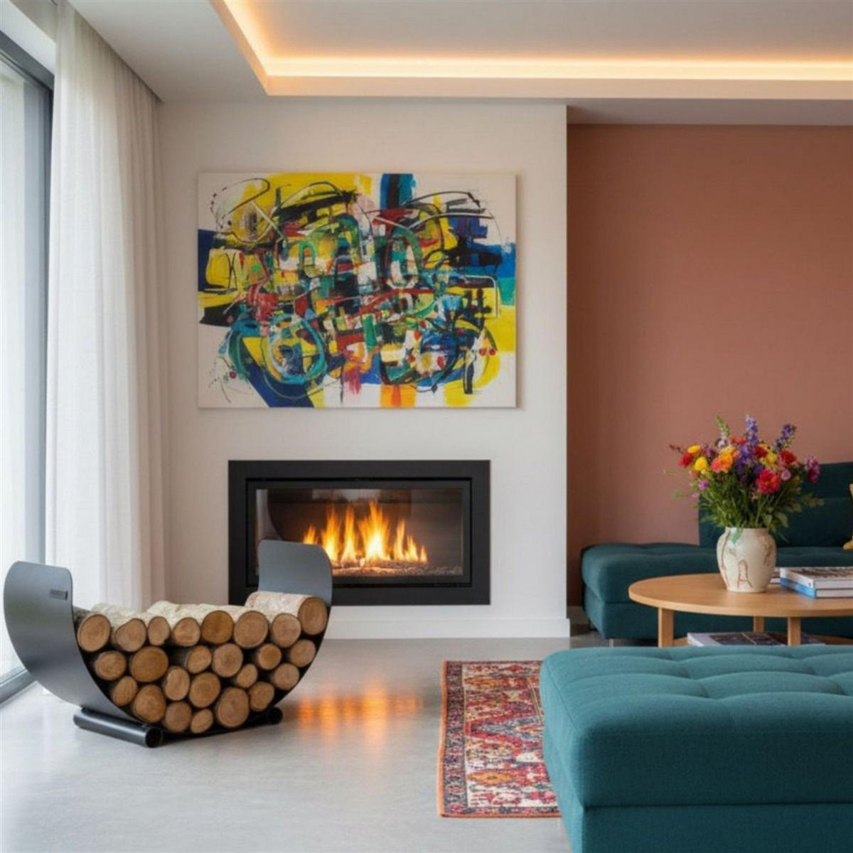 KAMINHOLZREGAL Ohio Stahl schwarz 70 cm - Schwarz, Metall (70/45/36cm) - Mr. Deko