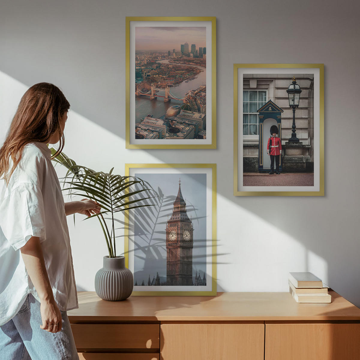 WANDBILDER 3er Set - 40x60 cm Goldrahmen - London Bridge Guardian Big Ben - Goldfarben, Kunststoff (40/60cm) - ArtPrintCave