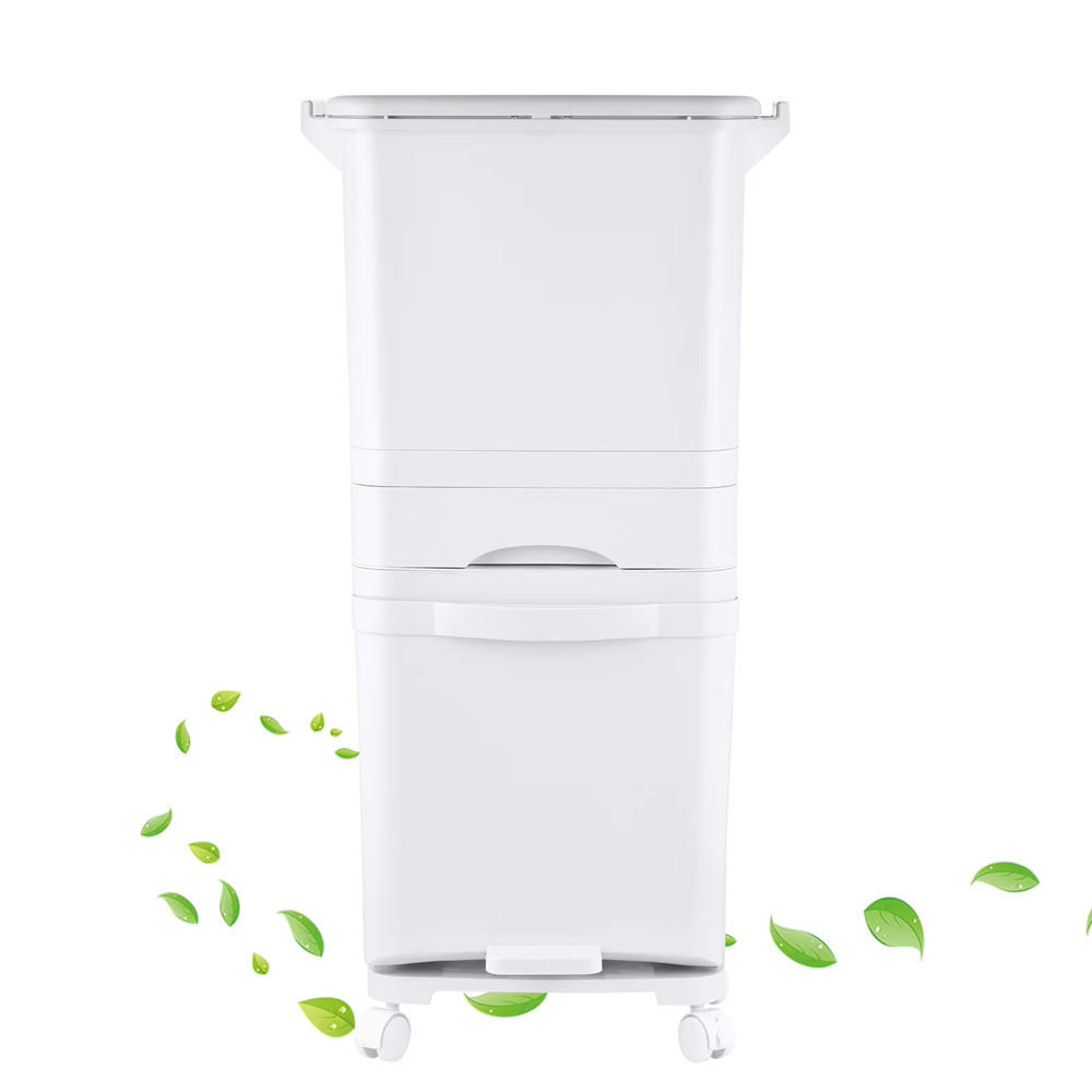 MÜLLEIMER Pedal 2 Fächer groß Trocken- und Nass-Trennung - Weiß, Kunststoff (42/84/28.8cm) - Kaket