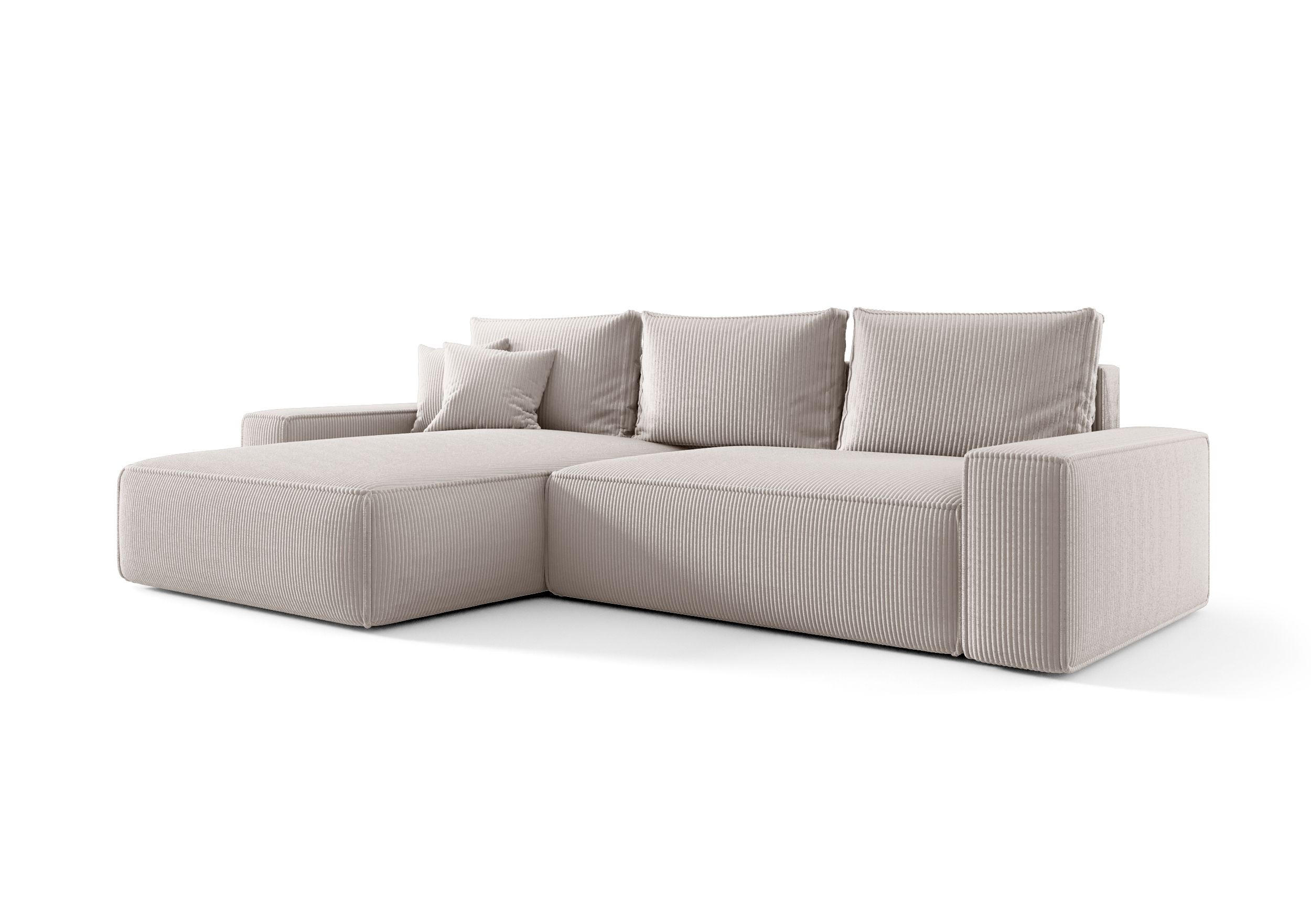 ECKSOFA MONA mit Schlaffunktion POSO 100 Links - Ecru, Textil (280/185cm) - Bedante