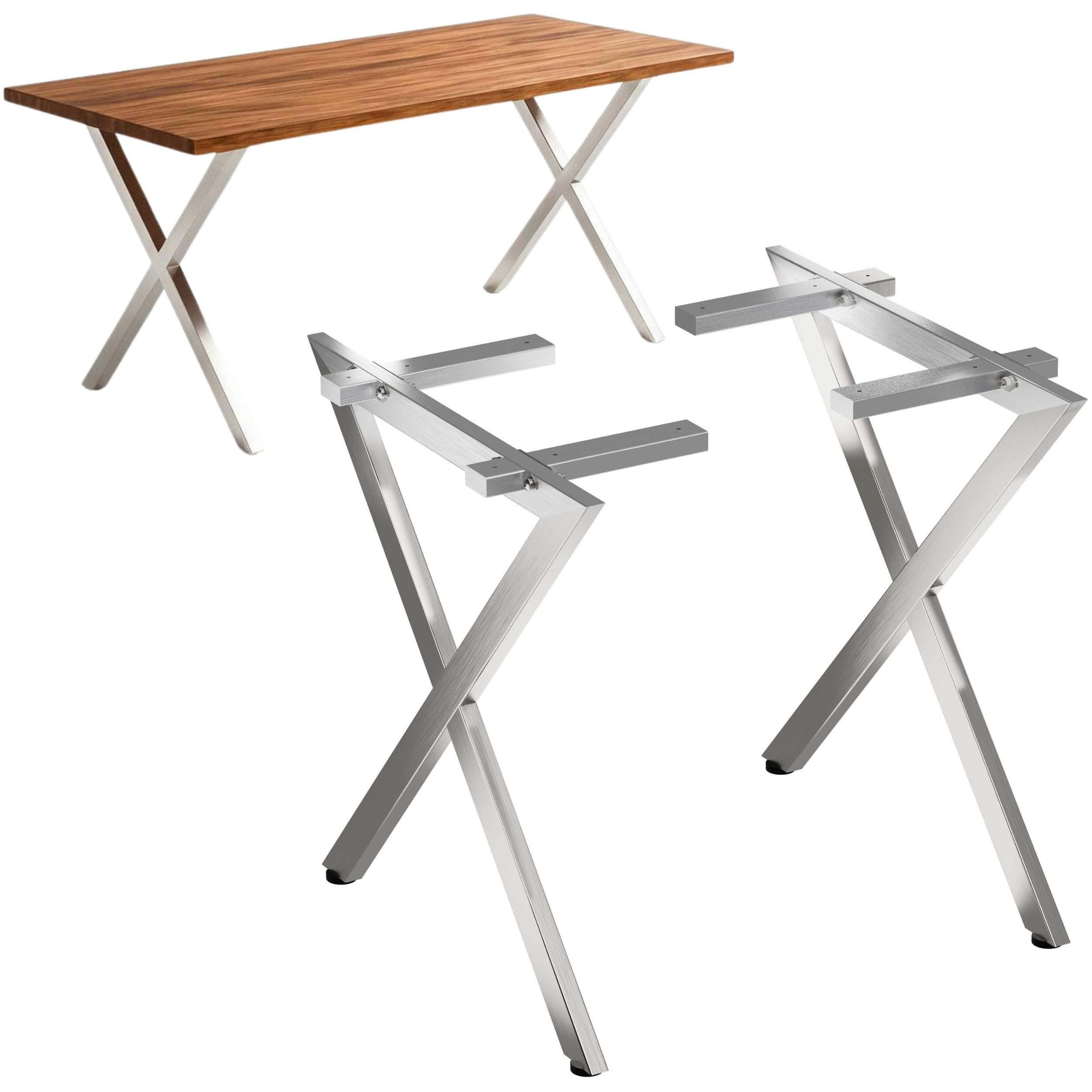 TISCHEBEINE Edelstahl 72 x 68 cm Tischgestell Höhenverstellbar 96678 Tischfüße Möbelfüße - Edelstahlfarben, Metall (68/72/5cm) - DanDiBo