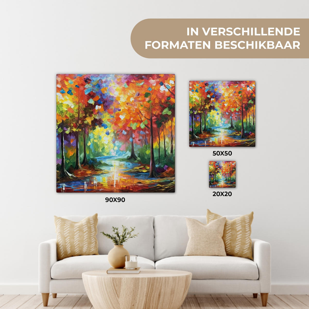 LEINWANDBILD Landschaft - Wald - Farben - Natur Deko Wohnzimmer 20x20 cm - Multicolor, Textil (20/20cm) - MuchoWow