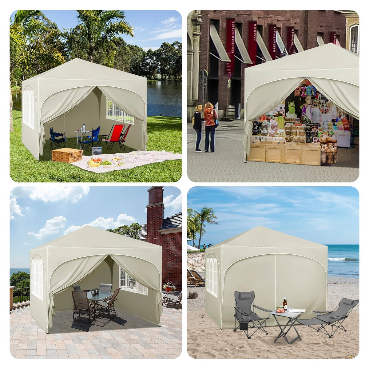 PAVILLON 3x3 m Beige mit 4 Seitenwänden - Beige, Textil/Metall (300/300cm) - Kaket