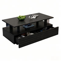 COUCHTISCH, Acryl Schwarz mit LED‑Beleuchtung, App- & Fernbedienung, doppelschichtiges Regal, 100/50/42 cm,Schwarz - Schwarz, Kunststoff (100/50/42cm) - Redom