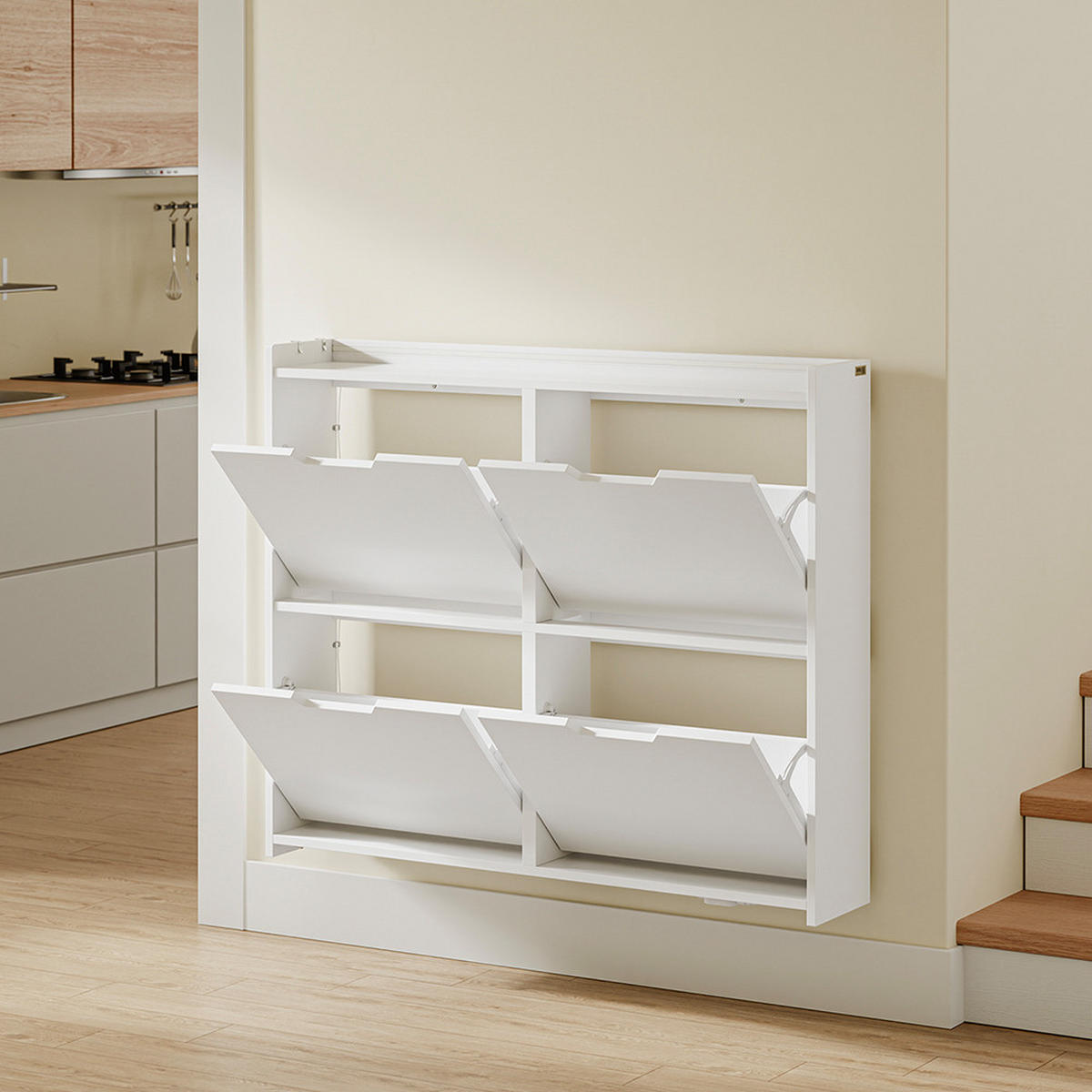 SCHUHSCHRANK 4 Türen Weiß 100x19x93cm Modern - Weiß, Holzwerkstoff (19/93/100cm) - SoBuy