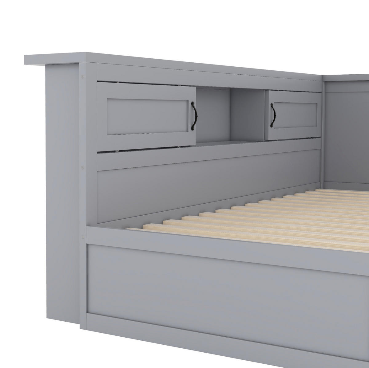 BETT 90/200 cm Grau mit Ausziehbett und LED-Beleuchtung - Grau, Holzwerkstoff (90/200cm) - Flora Grace