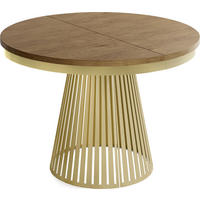 ESSTISCH Naro rund ausziehbar mit Goldem Lamellen-Metallgestell, Eiche Braun Rustikal 100-180/100/76 cm - Alteiche/Goldfarben, Holzwerkstoff/Metall (100/100/76cm) - WFL GROUP