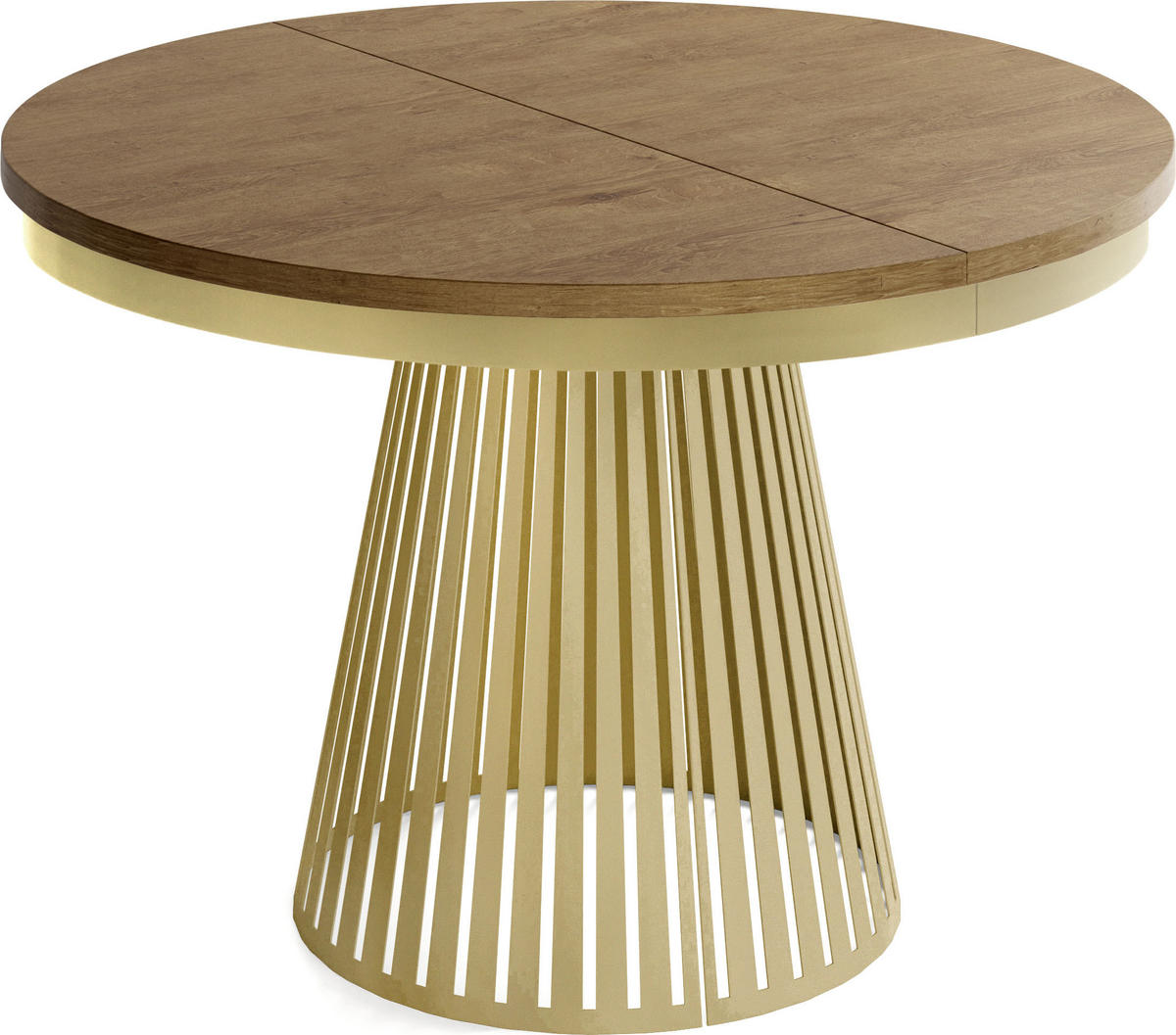 ESSTISCH Naro rund ausziehbar mit Goldem Lamellen-Metallgestell, Eiche Braun Rustikal 100-180/100/76 cm - Alteiche/Goldfarben, Holzwerkstoff/Metall (100/100/76cm) - WFL GROUP