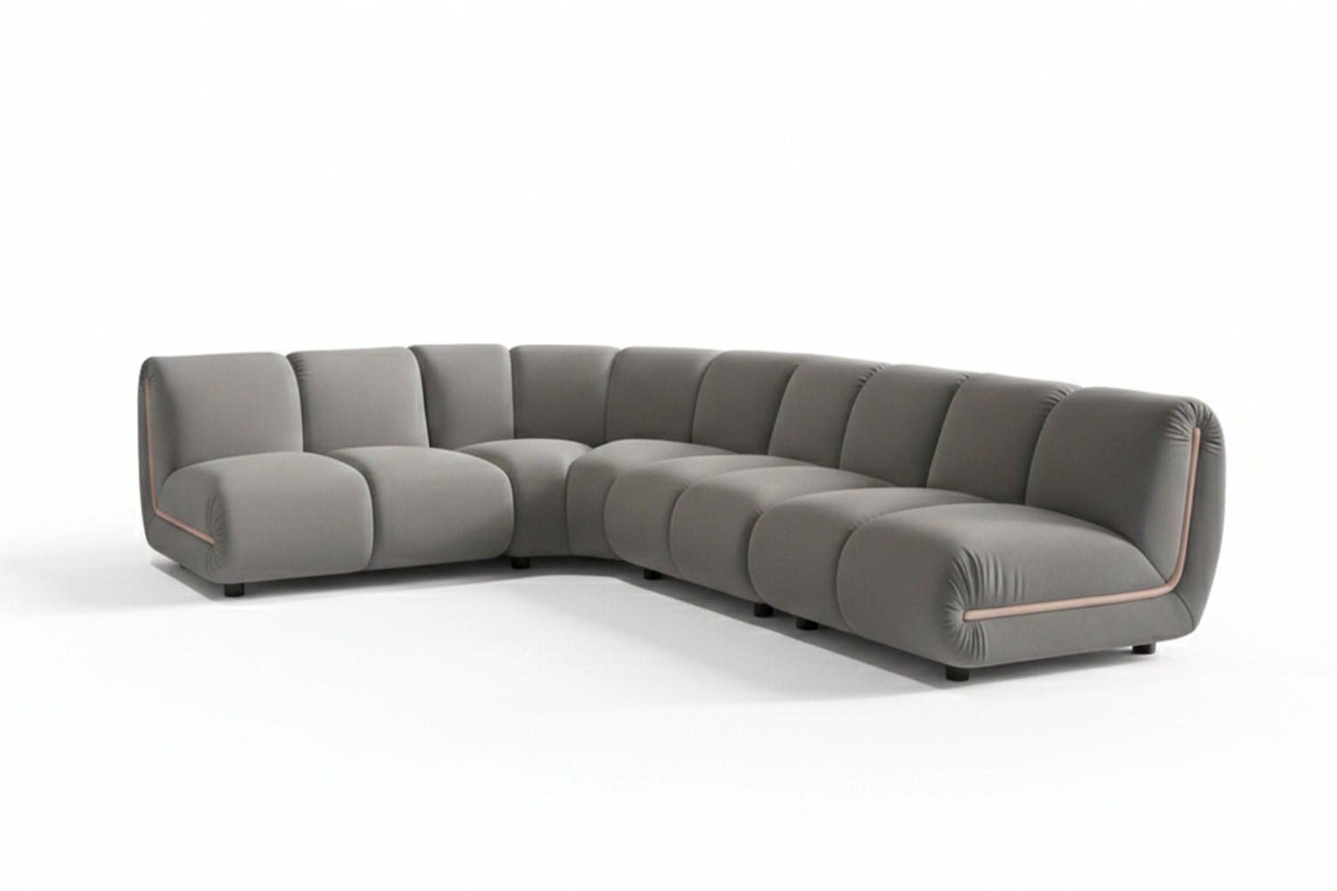 MODULSOFA LAYLA Taupe Velvet - Taupe/Schwarz, Buchenholz/Textil (305/213cm) - KAWOLA