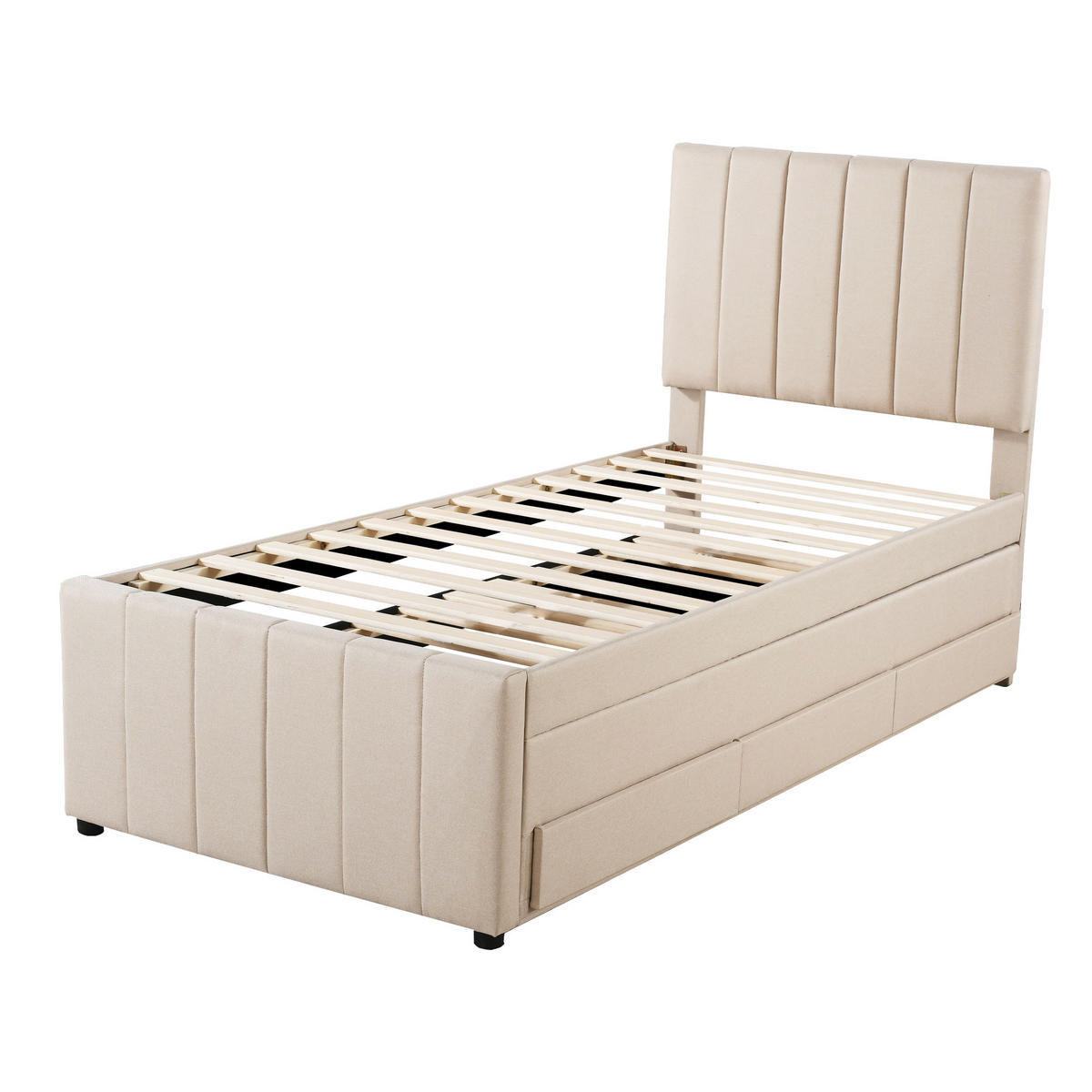 POLSTERBETT 90/200 cm & 90/190 cm in Beige mit Ausziehbett und 3 Schubladen - Beige, Holzwerkstoff/Textil (90/200cm) - WISHDOR