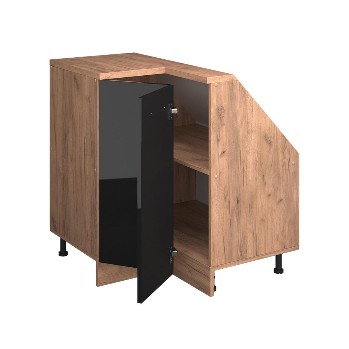 DACHSCHRÄGENSCHRANK ECKSCHRANK Rion Schwarz Hochglanz/Goldkraft Eiche 75.6 x 81.6 cm mit 1 Tür - Honigeiche/Schwarz Hochglanz, Holzwerkstoff (75.6/81.6/75.6cm) - Vicco