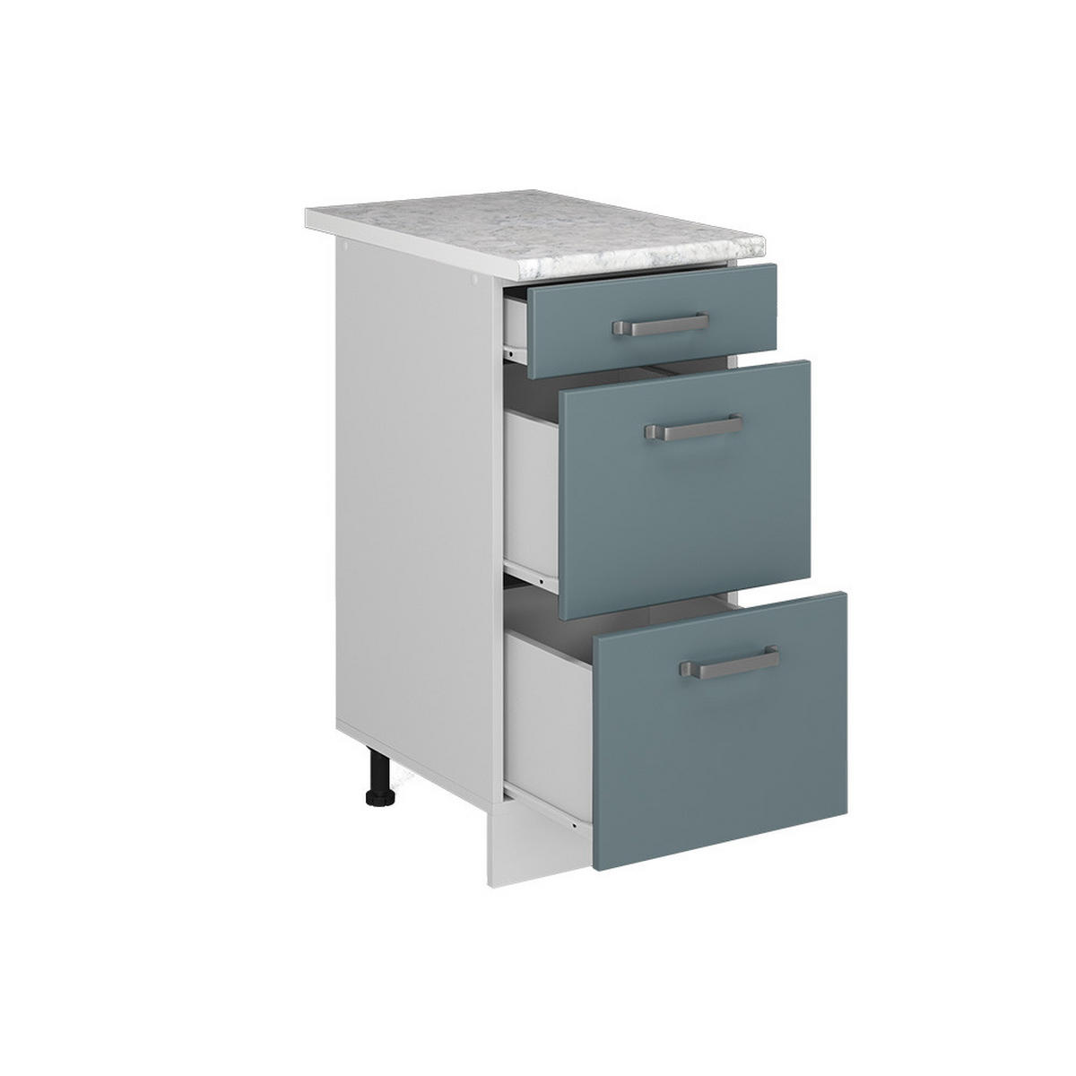 KÜCHENUNTERSCHRANK R-Line Blau-Grau 40 cm mit Schubladen, AP Marmor - Blaugrau/Weiß, Holzwerkstoff (40/81.6/60cm) - Vicco
