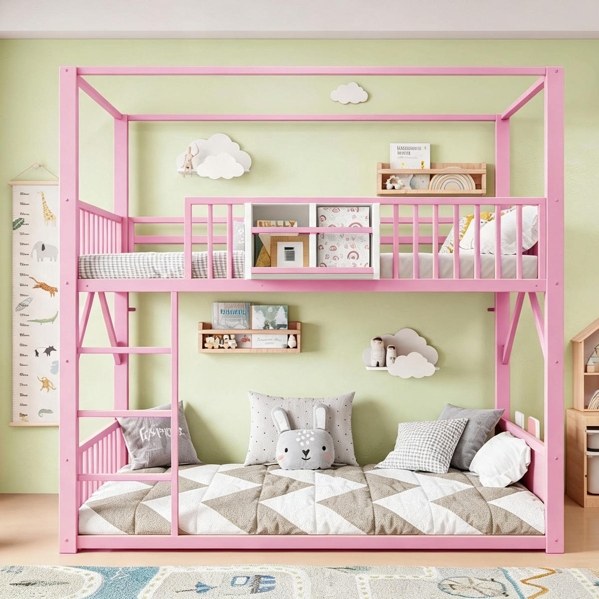 ETAGENBETT 90/200 cm Metall mit Dachdesign, DE-41590, in Rosa - Pink, Metall (90/200cm) - ComfortXL
