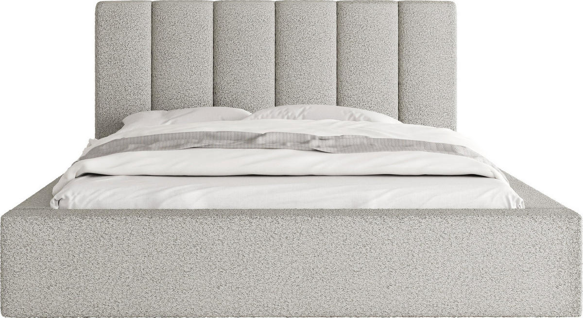 POLSTERBETT Amira mit Bettkasten, Grau Boucle 120x200 cm - Birkefarben/Hellgrau, Holzwerkstoff/Kunststoff (120/200cm) - WFL GROUP