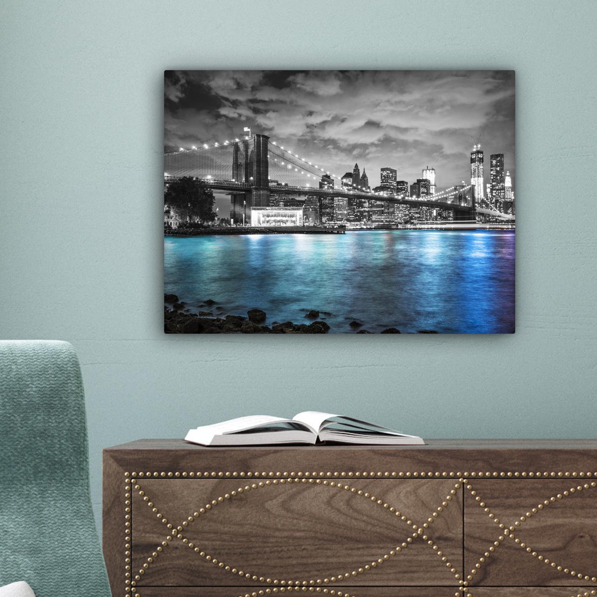 LEINWANDBILD New York - Skyline - Stadt - Blau Wandbild 40x30 cm - Blaugrau, Textil (40/30cm) - MuchoWow