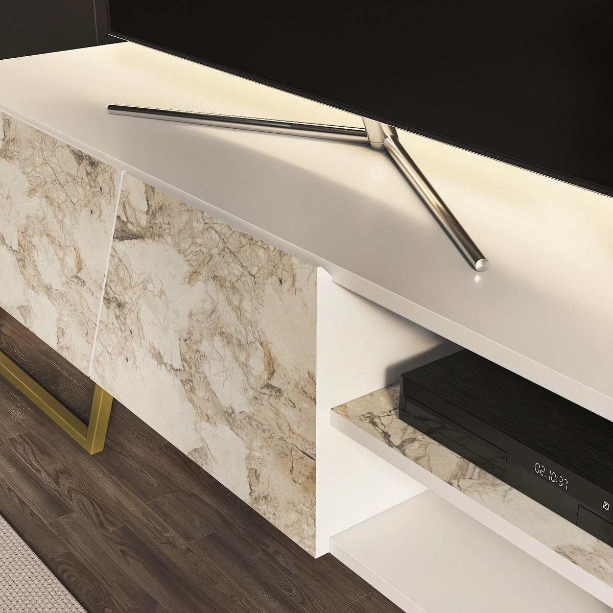 TV-ELEMENT Denasse Weiß Gold - Goldfarben/Weiß, Holzwerkstoff (150/50.5/35cm) - Decorotika