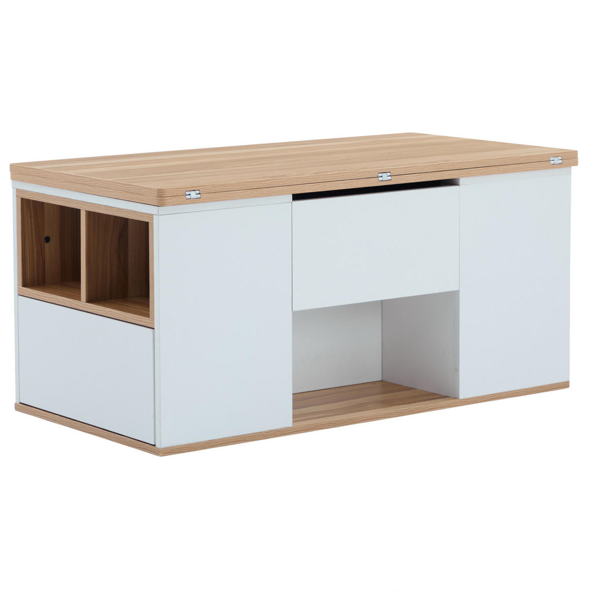 COUCHTISCH 100/51/47 cm Weiß und Holzfarben aus Spanplatte mit höhenverstellbarer Tischplatte - Weiß, Holzwerkstoff (100/51/47cm) - OKMYHOME
