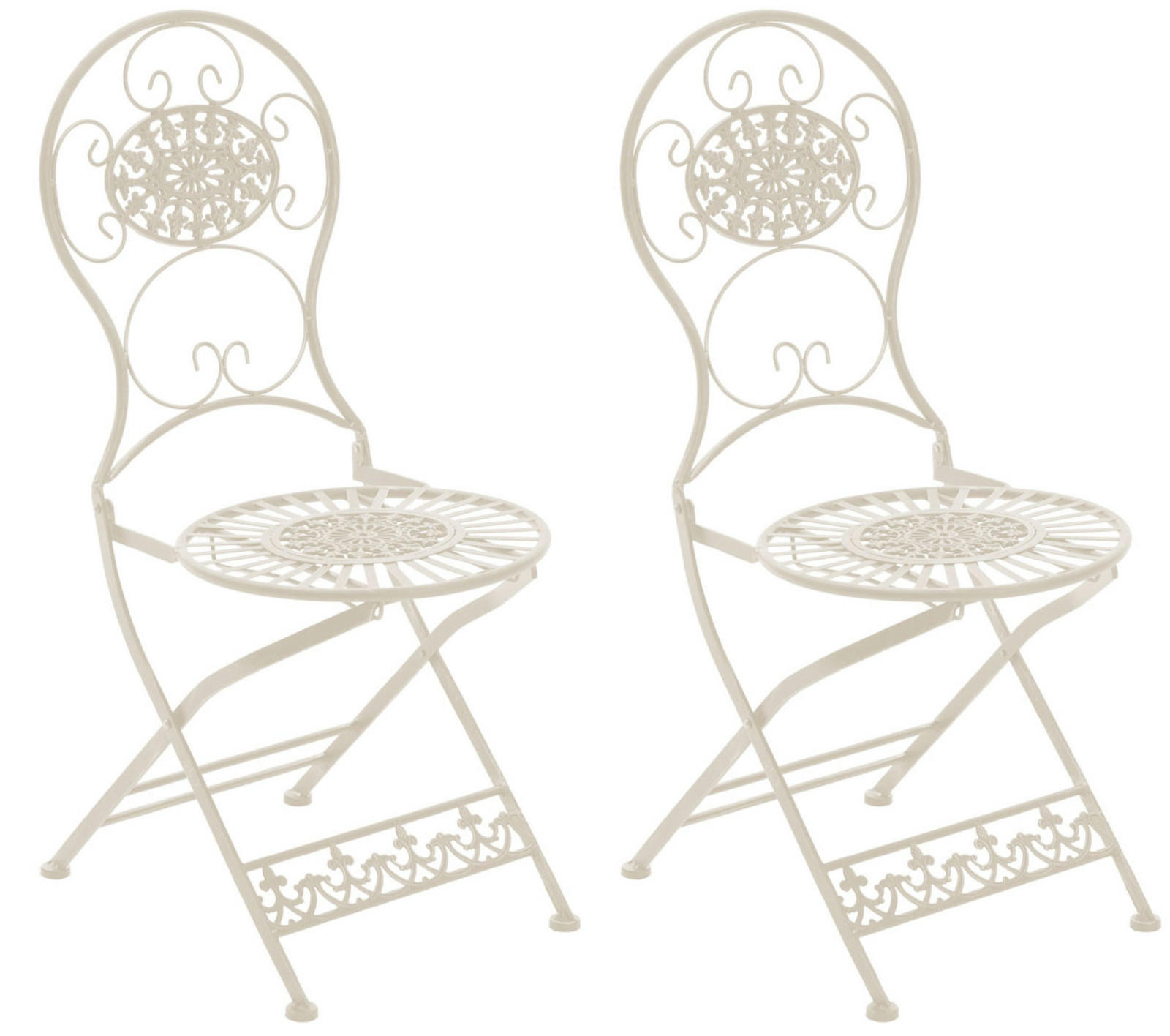 GARTENKLAPPSTUHL 2er Set Metall antik-creme - Creme, Metall (43/91.5/50cm) - CLP