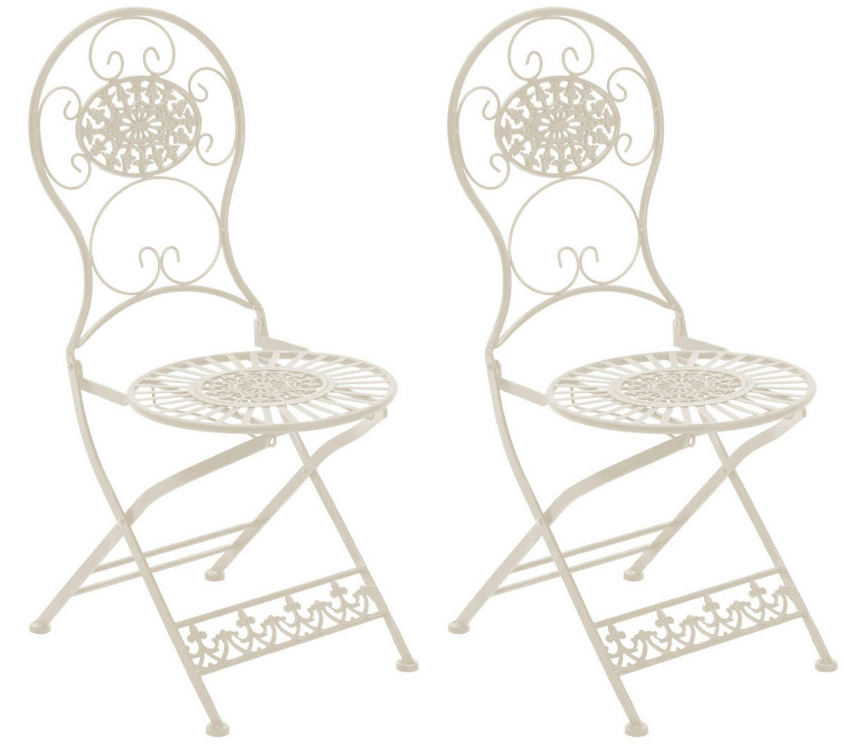 GARTENKLAPPSTUHL 2er Set Metall antik-creme - Creme, Metall (43/91.5/50cm) - CLP