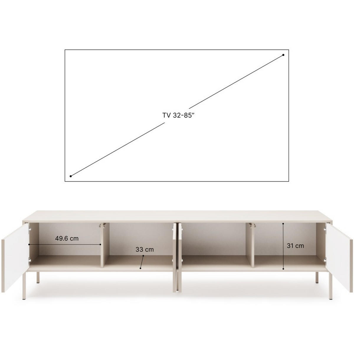 LOWBOARD Noto mit 4 Türen und geriffelten Fronten, 200 cm - Kaschmir, Holzwerkstoff (204/38/53cm) - Beautysofa