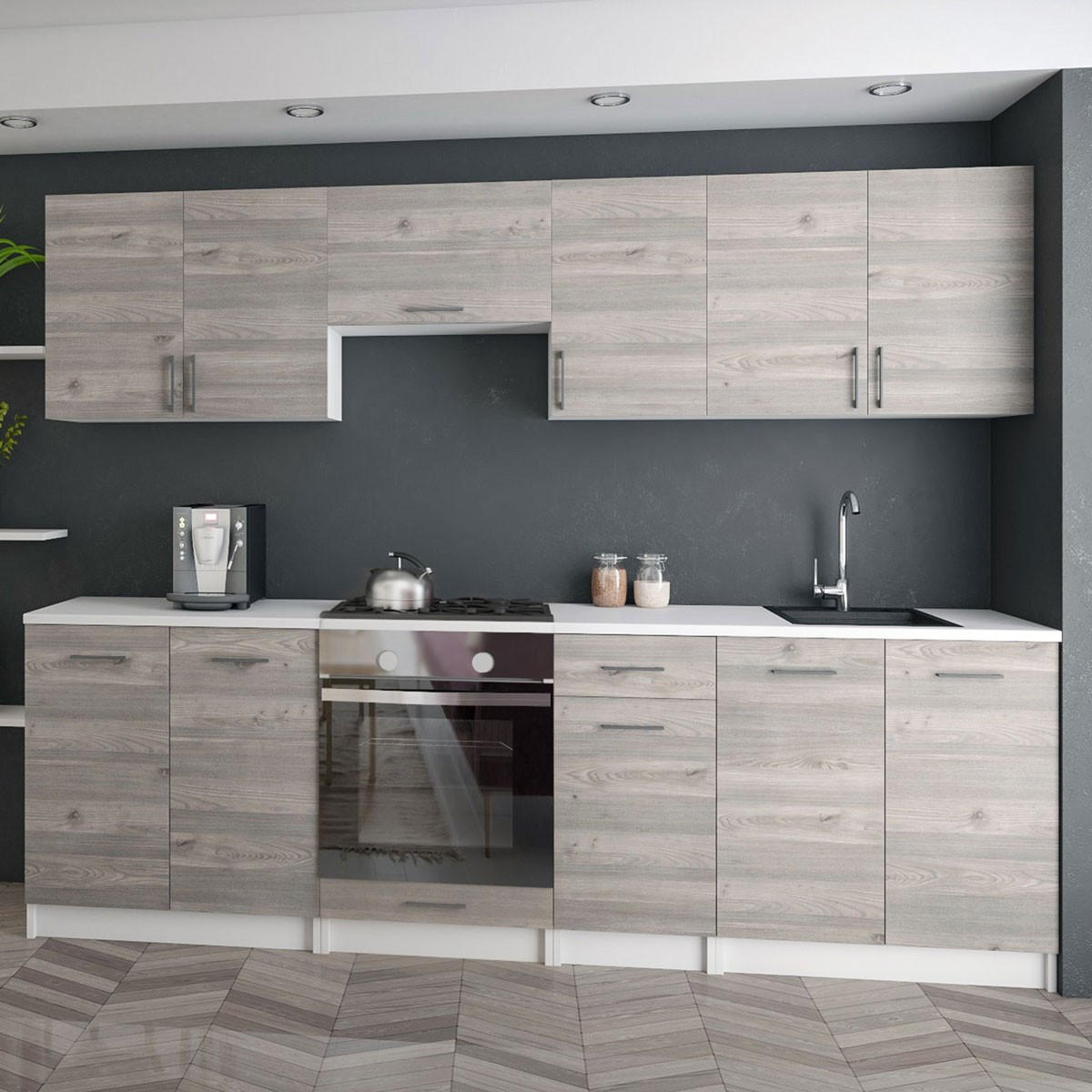 KÜCHENZEILE LECO 240 eiche nelson - Dunkelbraun, Holzwerkstoff (240/82/46cm) - roe furniture