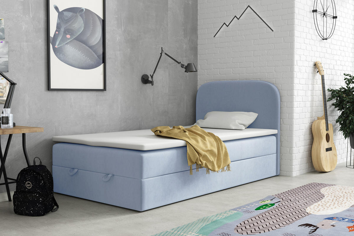 BOXBETT Hugo 100x200 Blau - Blau, Textil/Metall (100/200cm) - VLR BEDS