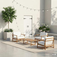 LOUNGEGRUPPE - 4-teilig - Akazie massiv / Webstoff - Akazie Braun / Creme - Creme/Akaziefarben, Holz/Kunststoff - home24