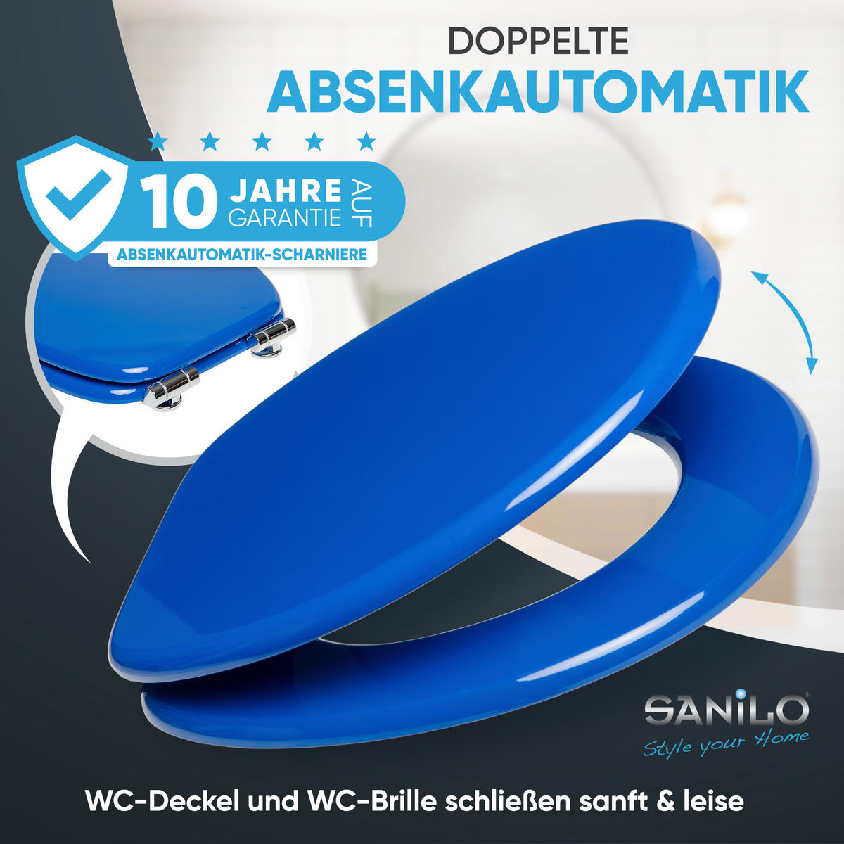 WC-SITZ mit Absenkautomatik Blau - Blau, Holzwerkstoff (38/6/47cm) - Sanilo