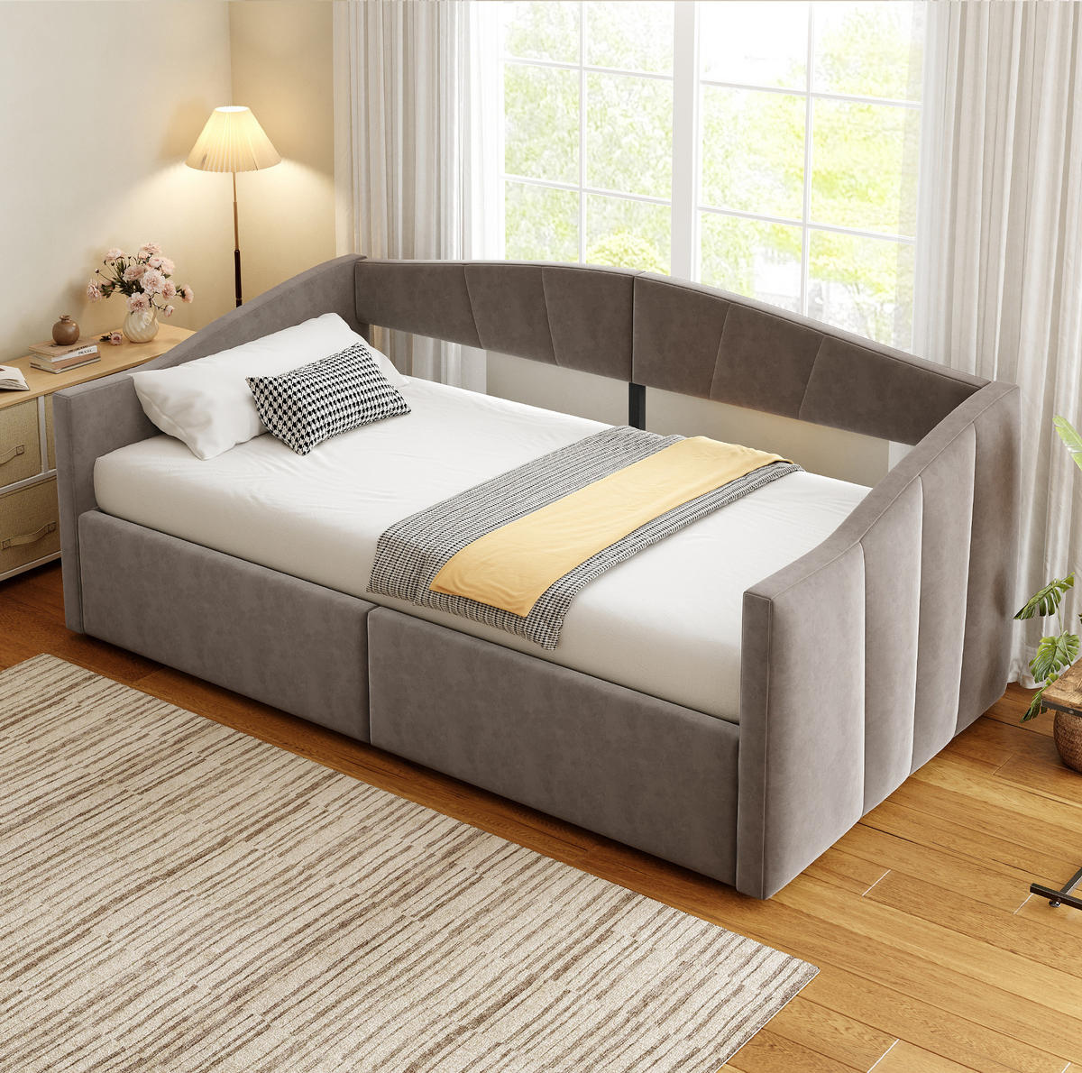 POLSTERBETT 90/200 cm Grau mit hydraulischer Lagerung und Lattenrost - Grau, Textil (90/200cm) - OKWISH
