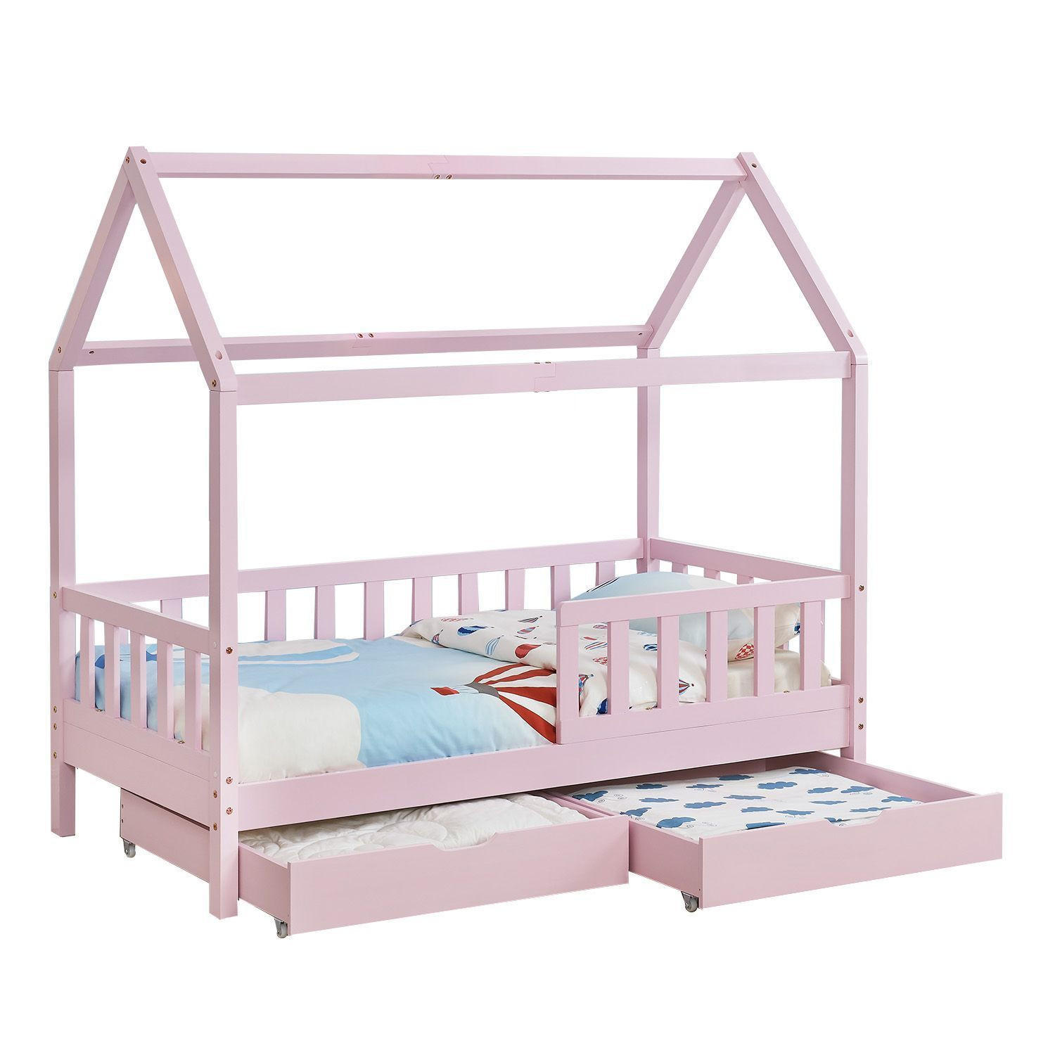 KINDERBETT Marli mit Matratze und Bettkasten rosa 90x200 cm - Rosa, Holz (90/200cm) - Juskys