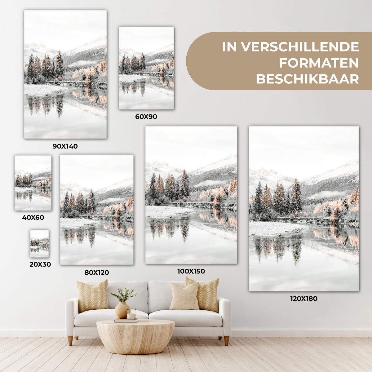 LEINWANDBILD Natur - Winter - Bäume - Berge - Schnee Wanddeko 40x60 cm - Weiß Hochglanz, Textil (40/60cm) - MuchoWow