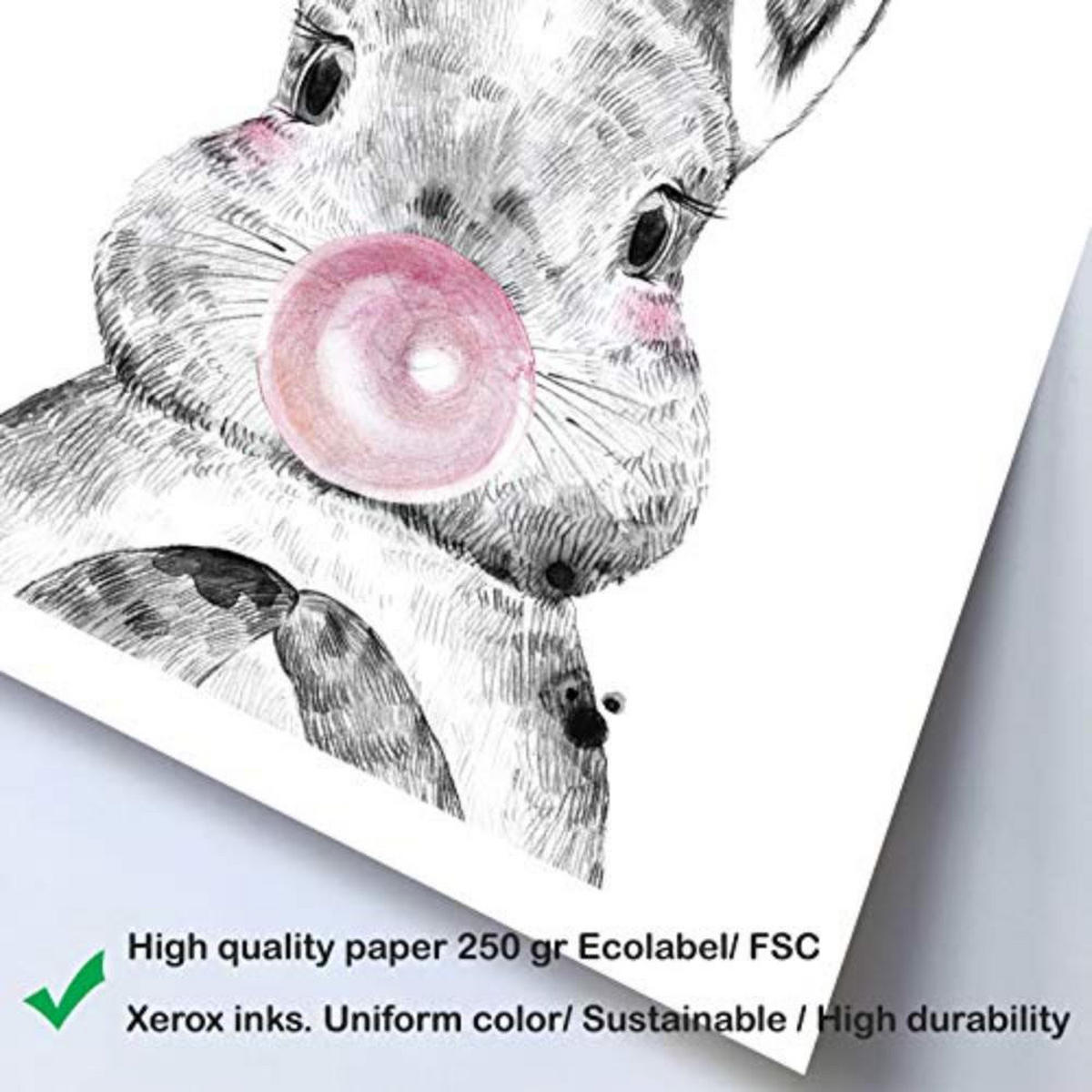 POSTER Set mit 4 Rundedanimals mit rosa Gummi A3 Schwarzer Rahmen - Schwarz, Papier (29.7/3cm) - Nacnic